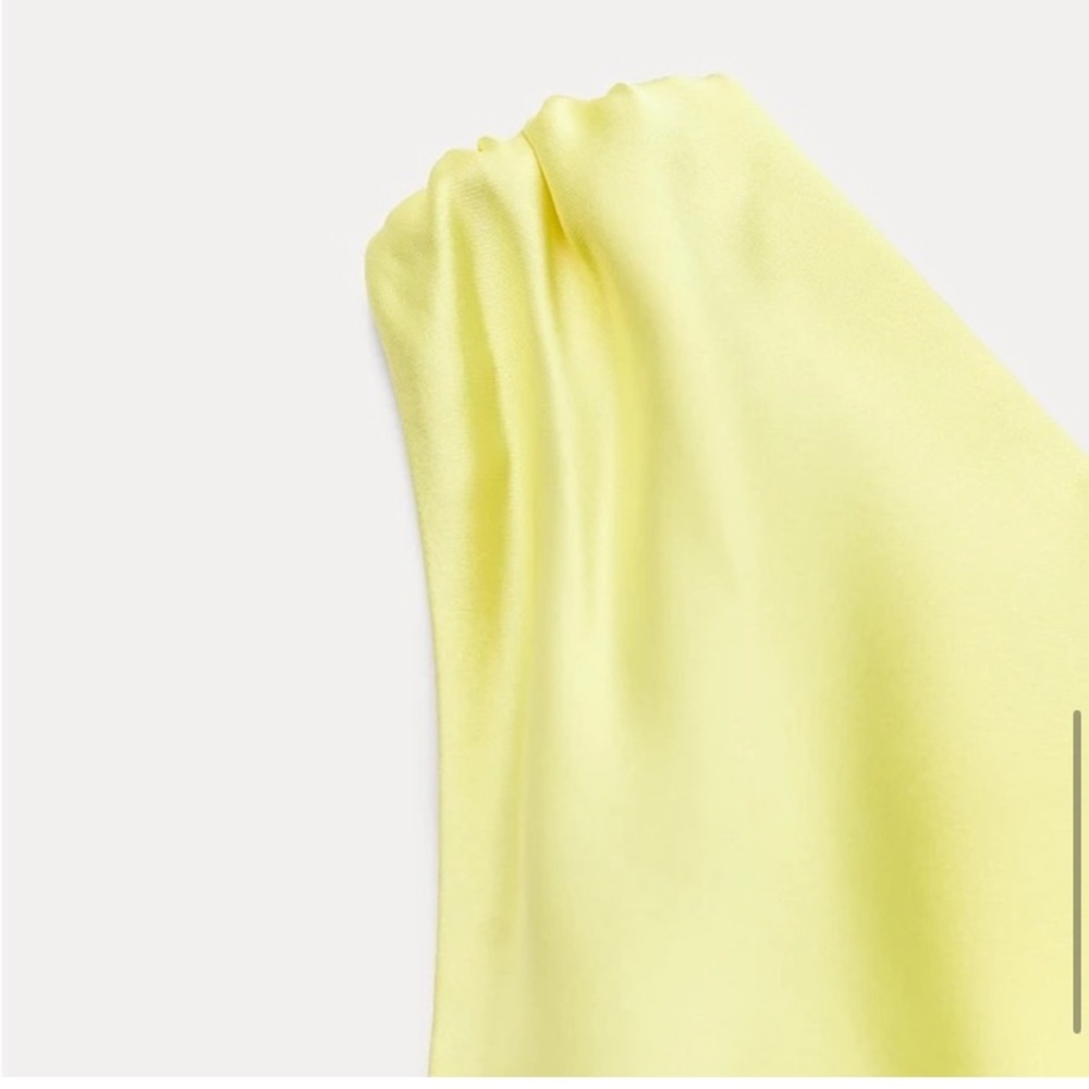 NWT. Zara Yellow Satin Effect Asymmetric Midi Dress. Size M. - Picture 5 of 9